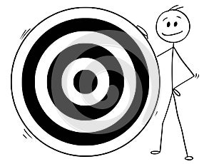 Cartoon of Man or Businessman and Big Dartboard Target