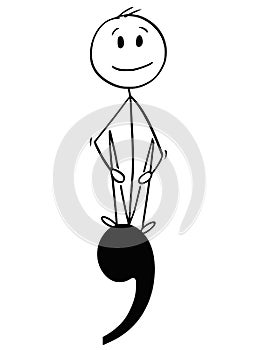 Cartoon of Man or Businessman and Big Decimal Separator or Point or Comma Symbol or Sign