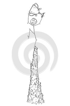 Cartoon of Man or Businessman Celebrating the Success on the Top of the Crag or Mountain photo
