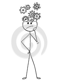 Cartoon of Man or Businessman With Cog Wheels Coming From His Head