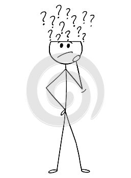 Cartoon of Man or Businessman With Question Marks Coming From His Head