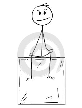 Cartoon of Man or Businessman Sitting on Box and Thinking