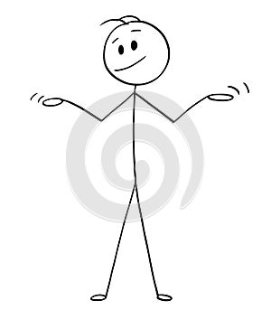 Cartoon of Man or Businessman Spreading or Open His Arms in Innocence or Uncomprehending Gesture