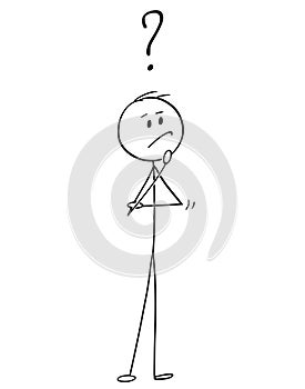 Cartoon of Man or Businessman Thinking About Problem Solution or Strategy