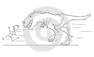 Cartoon of Man or Businessmen Running Away From Monster Tyrannosaurus or Dinosaur Godzilla Creature photo