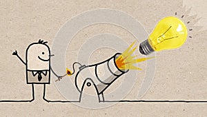 Cartoon Man with a Cannon and a big light bulb