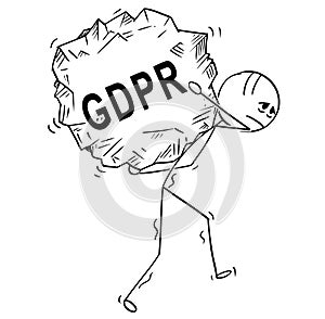 Cartoon of Man Carrying Big Piece of Rock With Text GDPR