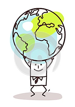 Cartoon Man Carrying the Earth on his Head