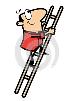 Cartoon man climbing ladder