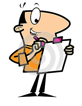 Cartoon man with clipboard