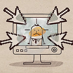 Cartoon Man on ComputerScreen and Cyberbullying
