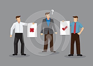 Cartoon Man Confused by Conflicting Advice from Different People Vector Illustration