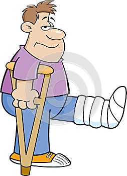 Cartoon man on crutches