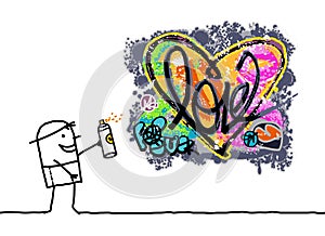 Cartoon Man Designing a Graffiti Heart