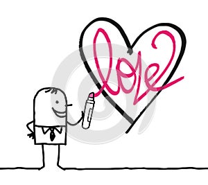 Cartoon Man Drawing a Sketchy Heart