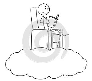Cartoon of Man and Dreamer Reading a Book on a Cloud photo