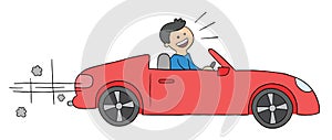 Cartoon man driving luxury convertible car, vector illustration