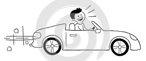 Cartoon man driving luxury convertible car, vector illustration