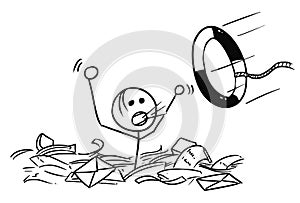 Cartoon of Man Drowning in the Paper Work