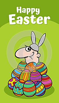 cartoon man in Easter Bunny costume greeting card