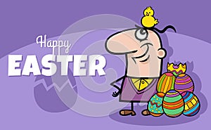 cartoon man with Easter chick hatched from egg