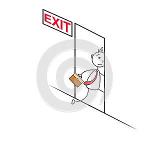 Cartoon man exiting through a door photo