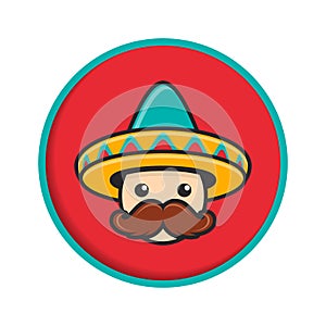 Cartoon man face with sombrero