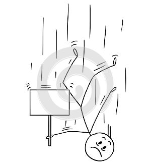 Cartoon of Man Falling Down and Holding Empty Sign