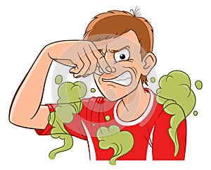 Cartoon man feeling bad smell