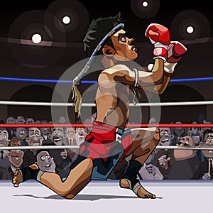 Cartoon man fighter muay thai in the ring