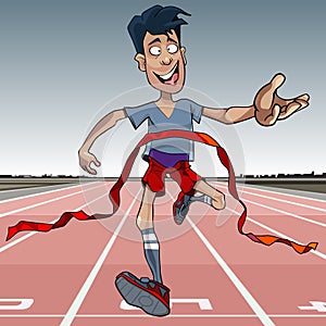 Cartoon man first reaches the finish line