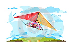 Cartoon man flying on hang glider poster