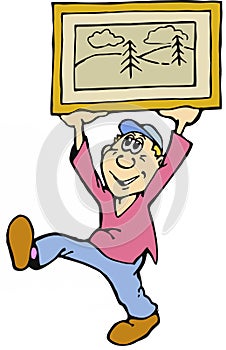 Cartoon Man with Framed Picture