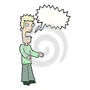 cartoon man freaking out with speech bubble