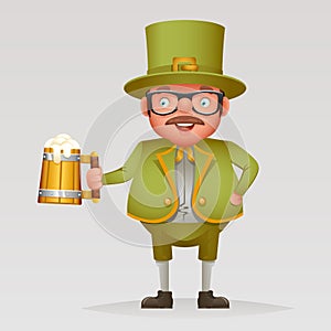 Cartoon man with green beer Saint Patric day festival celebration cartoon character design vector illustration