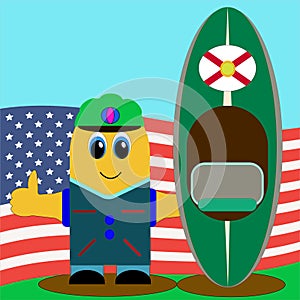 Cartoon man in green whith green kayak