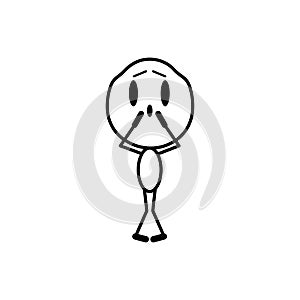 Cartoon man in grief and fear. Cartoon character. Vector line illustration on a white background.