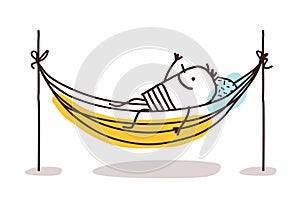 Cartoon man having a rest in a hammock