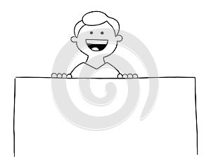 Cartoon man holding blank sign, vector illustration