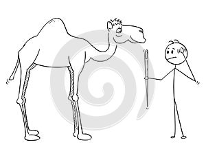 Cartoon of Man Holding a Needle and Thinking About Its Eye and the Camel photo