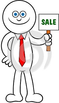 Cartoon Man Holding Sale Signboard