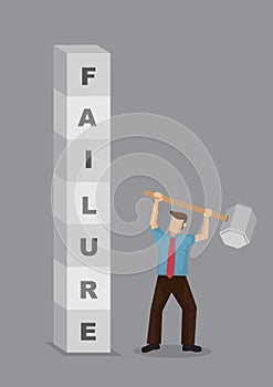 Cartoon Man with Huge Hammer Ready to Destroy Failure Vector Illustration