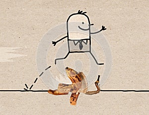 Cartoon Man jumping Over a Banana Peel