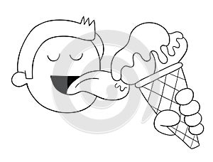 Cartoon man licks ice cream, vector illustration