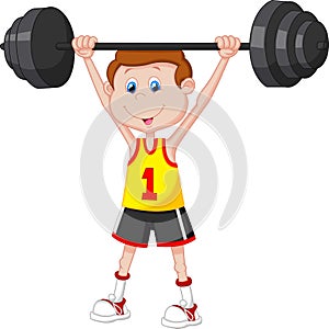 Cartoon man lifting barbell photo