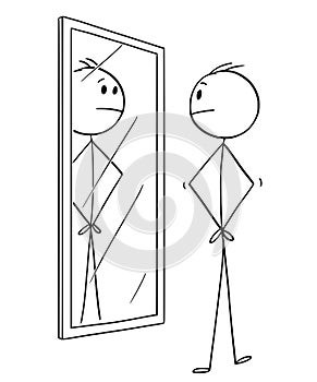 Cartoon of Man Looking at Himself in the Mirror