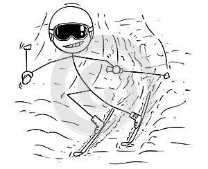 Cartoon of Man Male Skiing Downhill