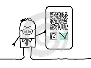 Cartoon Man with Mask, showing a Valid QR Code