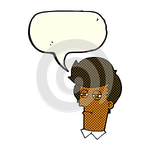 cartoon man with narrowed eyes with speech bubble