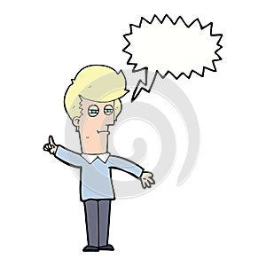 cartoon man narrowing eyes with speech bubble